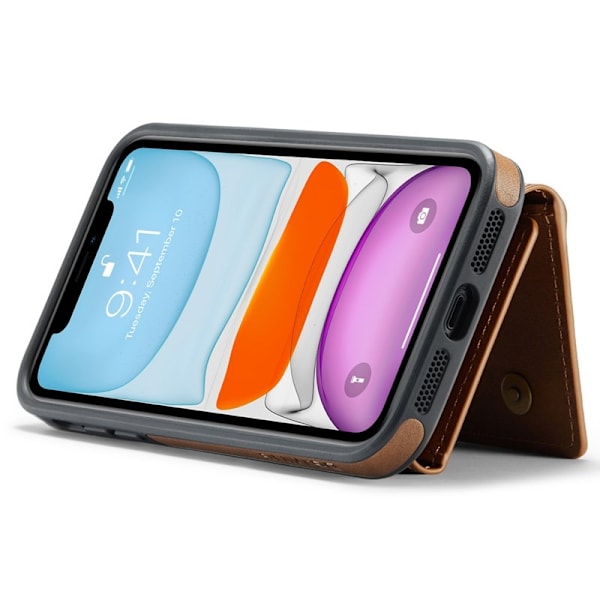 DG.MING iPhone 11 Konstläder Plånboksfodral med kortfickor - Brun