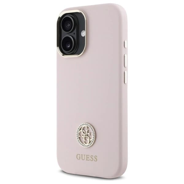 Guess telefontaske til iPhone 16 Silikone Logo Rhinestone 4G - Lyserød Rosa