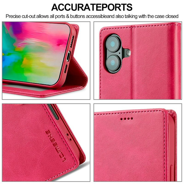 LC.IMEEKE iPhone 16 Plus Plånboksfodral Konstläder - Rosa