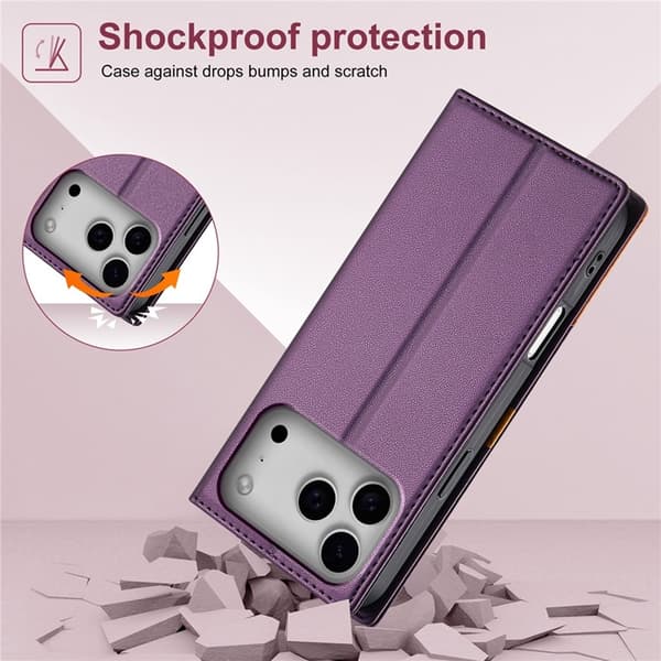 N.BEKUS iPhone 17 Pro Konstläder Plånboksfodral RFID-Skydd P3 - Lila Lila