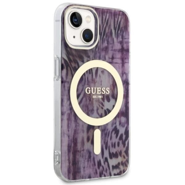 Guess iPhone 14 Mobilskal MagSafe Leopard - Rosa Rosa