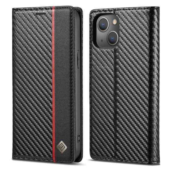 LC.IMEEKE iPhone 13 Plånboksfodral i Konstläder - Vertikal Röd Rand