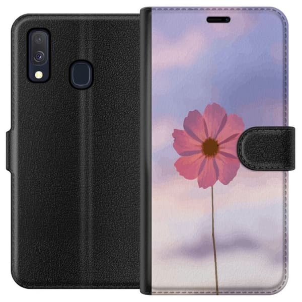 Pungcover til Samsung Galaxy A40 med lyserød blomst