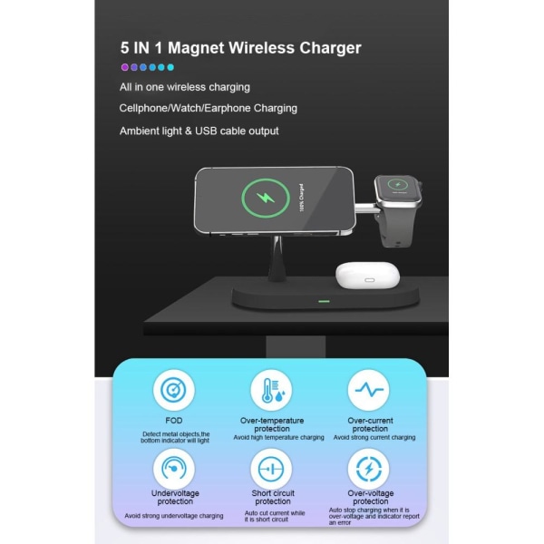 3i1 Magsafe trådløs oplader iPhone / Apple Watch / AirPods Svar Black