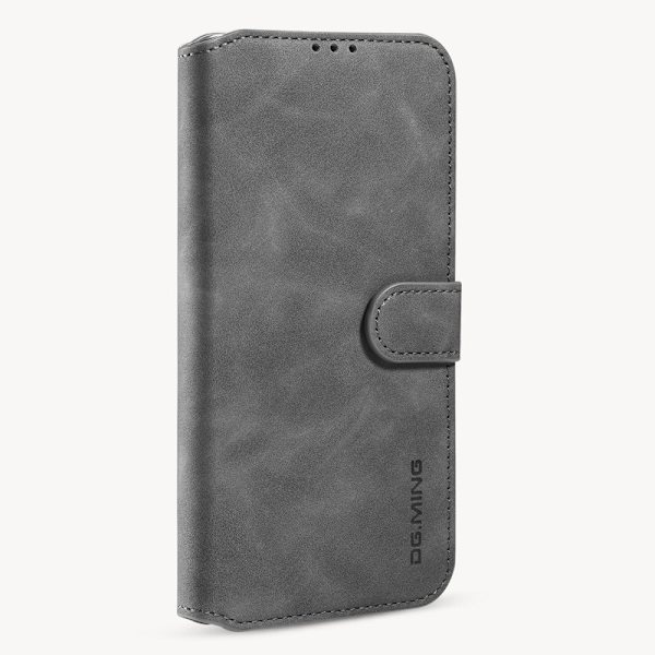DG.MING Retro Plånboksfodral Konstläder för iPhone 12 mini - Grå