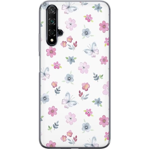 Mobiletui til Huawei nova 5T med blomster og sommerfugle