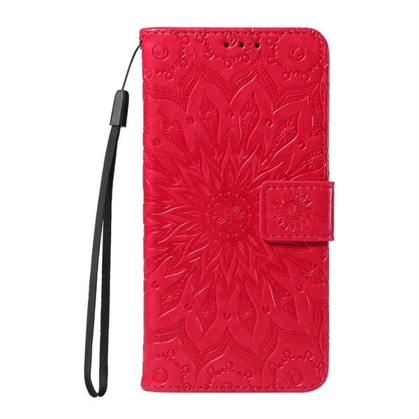 Samsung Galaxy S26 Plus Plånboksfodral Konstläder Solrosmönster - Röd