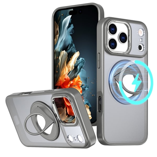 Mobilskal till iPhone 17 Pro Max MagSafe Rotating Kickstand Clear - Grå Grå