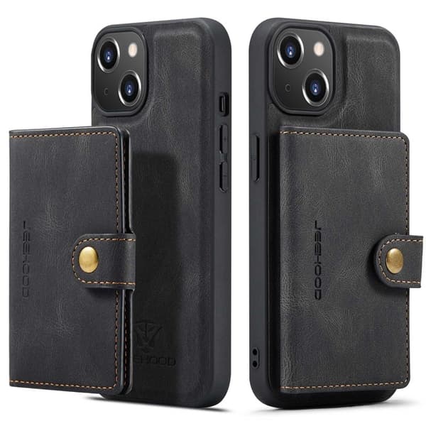 JEEHOOD iPhone 14 Plus Plånboksfodral 2-i-1 Konstläder TPU Svart