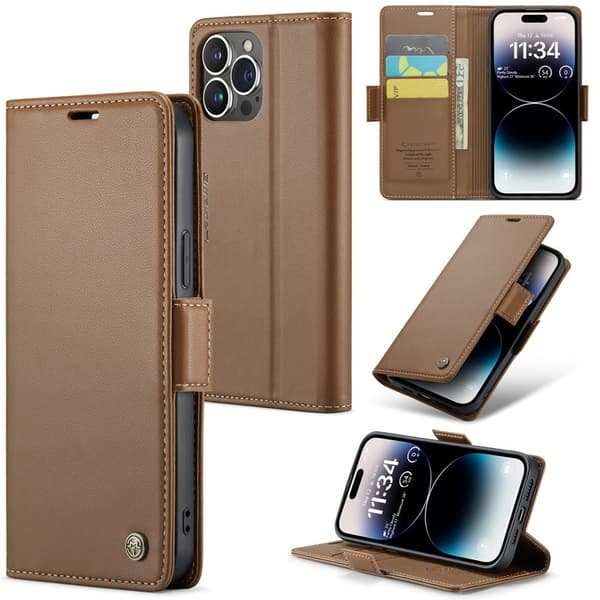 CASEME Plånboksfodral Konstläder för iPhone 14 Pro Max - Brun