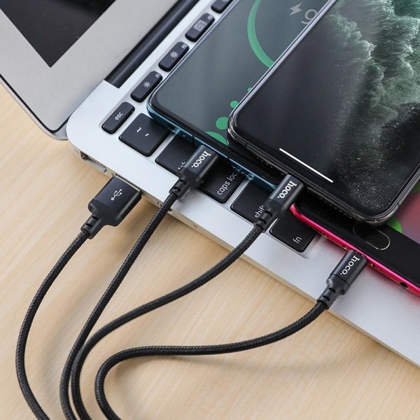 HOCO 3in1 USB-C + Lightning + Mikrokabel - Sort
