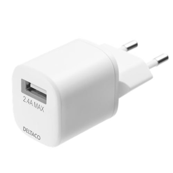 Deltaco - Vægoplader Med USB-A Til Lightning kabel 1m - Hvid White