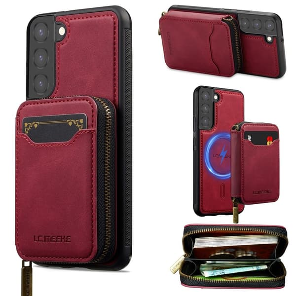 LC.IMEEKE L6 för Samsung Galaxy S22+ Konstläder Plånboksfodral - Röd