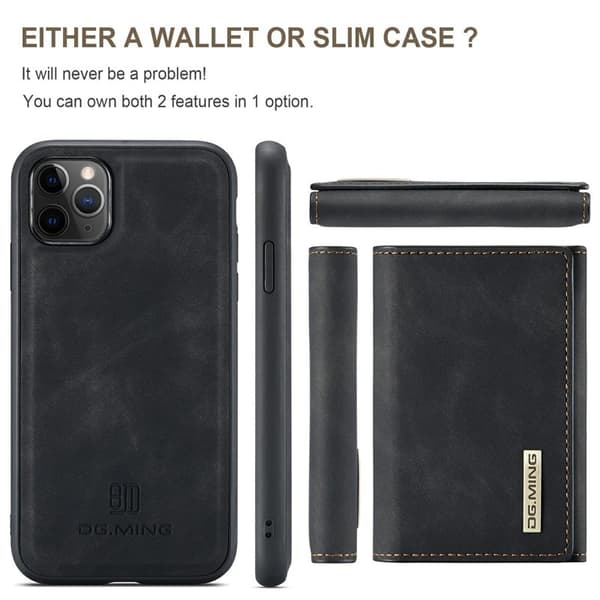 DG.MING M1 Wallet Mobilskal med Kickstand för iPhone 11 Pro - Svart