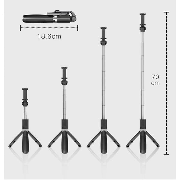 Tech-Protect Trådlös Selfiestick Tripod L01S - Svart Svart