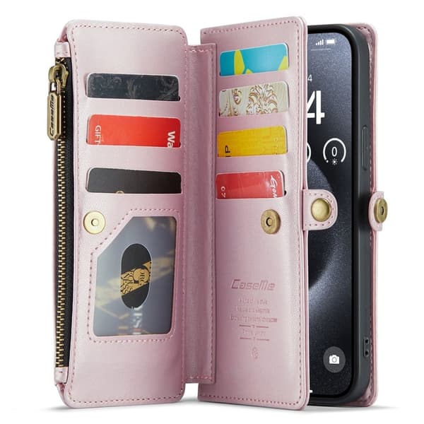 CASEME iPhone 15 Pro Max Plånboksfodral Konstläder med kortfack - Rosa