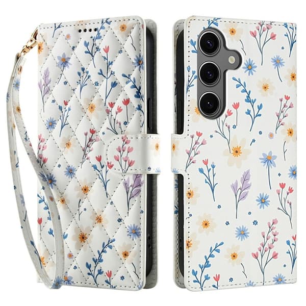 Galaxy S25 - S24 Plånboksfodral Rhombic Floral A2 Vit