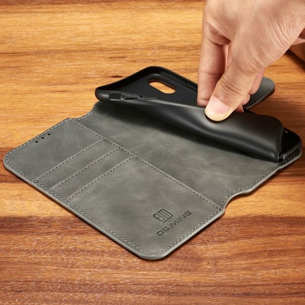 DG.MING Retro Konstläder Plånboksfodral för iPhone XS - Grå