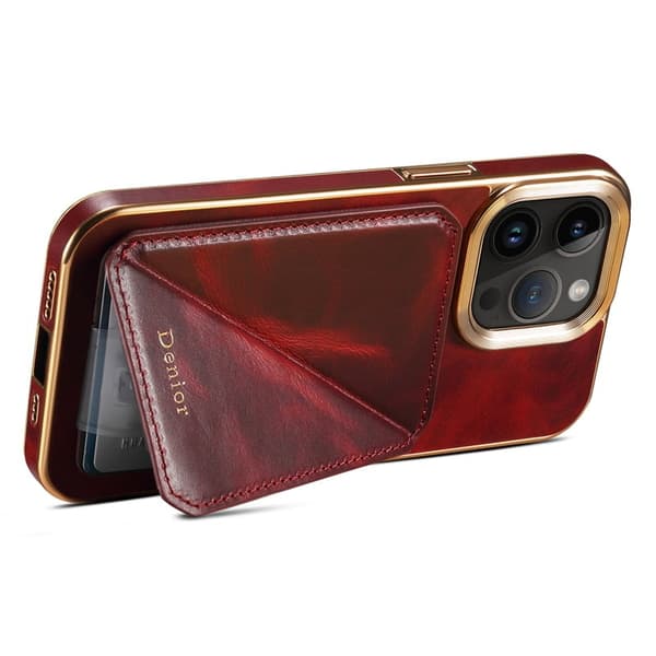 DENIOR Mobilskal till iPhone 14 Pro Max Äkta Läder + TPU + PC Röd