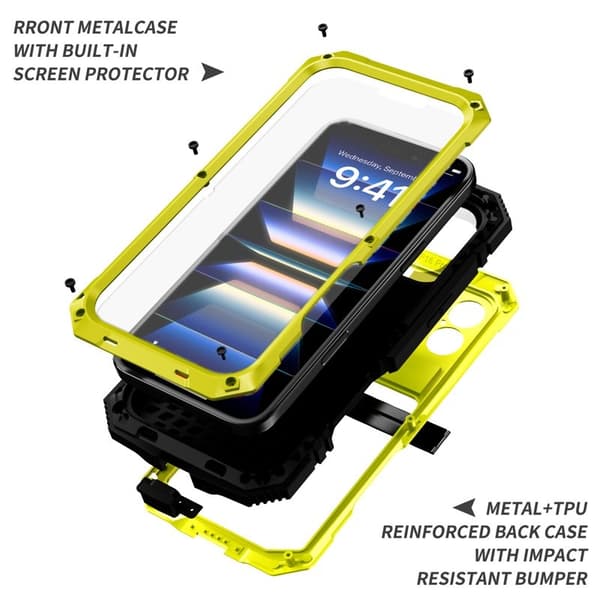 R-JUST Mobilskal till iPhone 16 Plus PC+Silicone+Metal Kickstand Gul