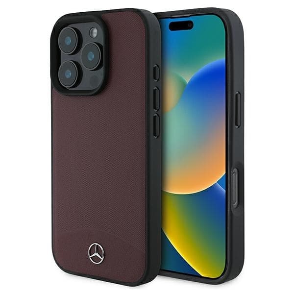 Mercedes Mobilskal till iPhone 16 Pro Max MagSafe Textured Plain Läder Röd