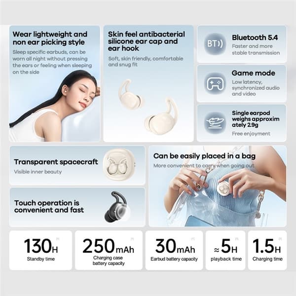REMAX In-Ear Hörlurar Bluetooth Sleepbuds Z3 Lila