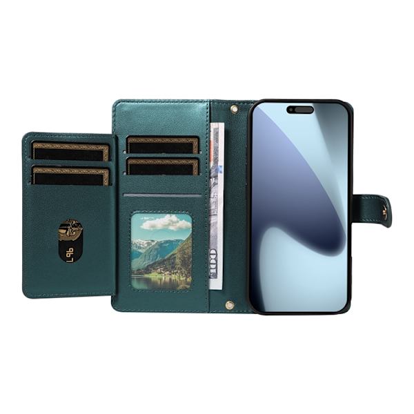 iPhone 17 Pro Plånboksfodral Rhombus Läder - Svartgrön Grön