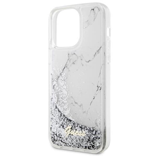 Guess iPhone 14 Pro Max Mobilskal Liquid Glitter Marble - Hvid Vit