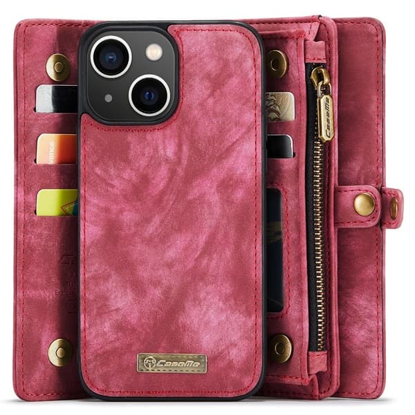 CASEME 008 iPhone 15 Plus Plånboksfodral Konstläder med Röd