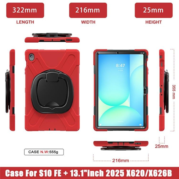 Mobilskal till Galaxy Tab S10 FE Plus Kickstand Handle Grip - Röd Röd