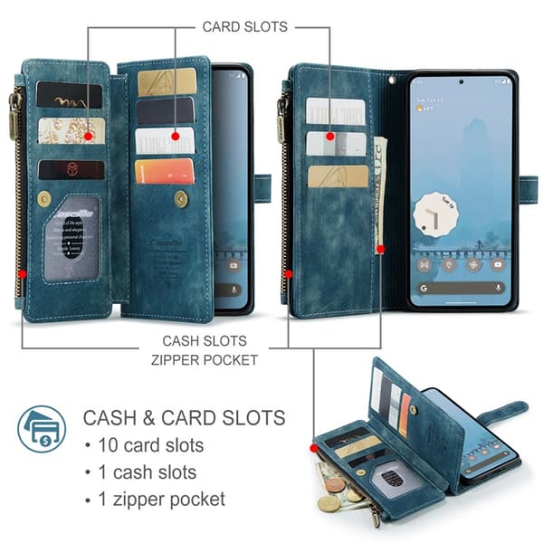 CASEME Google Pixel 10 Pro XL Konstläder Plånboksfodral Zipper C30 - Blå Blå