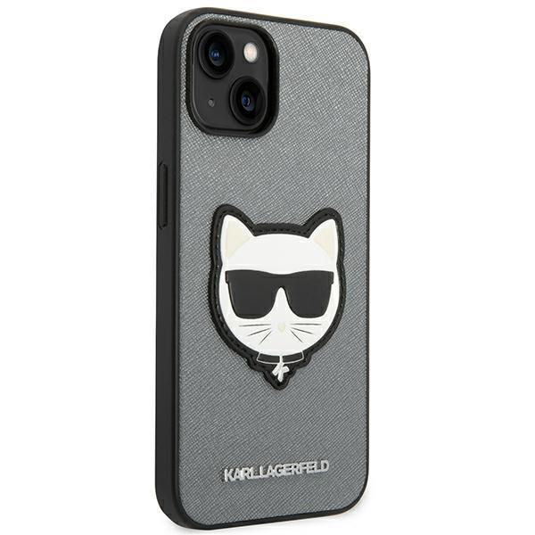 Karl Lagerfeld iPhone 14 Cover Saffiano Choupette Head Patch - Sølv