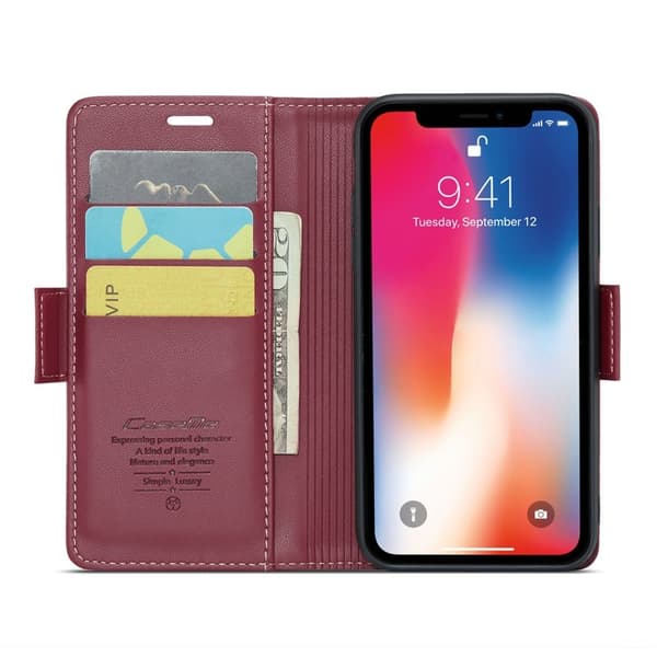 CASEME iPhone XS Max Plånboksfodral Konstläder RFID-Skydd 3 Kort Röd