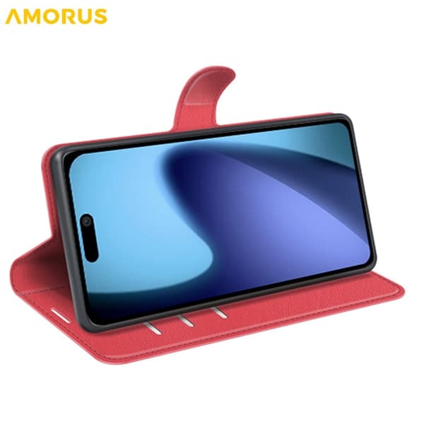 AMORUS iPhone Air Konstläder Plånboksfodral Flipstativ Litchi - Röd Röd