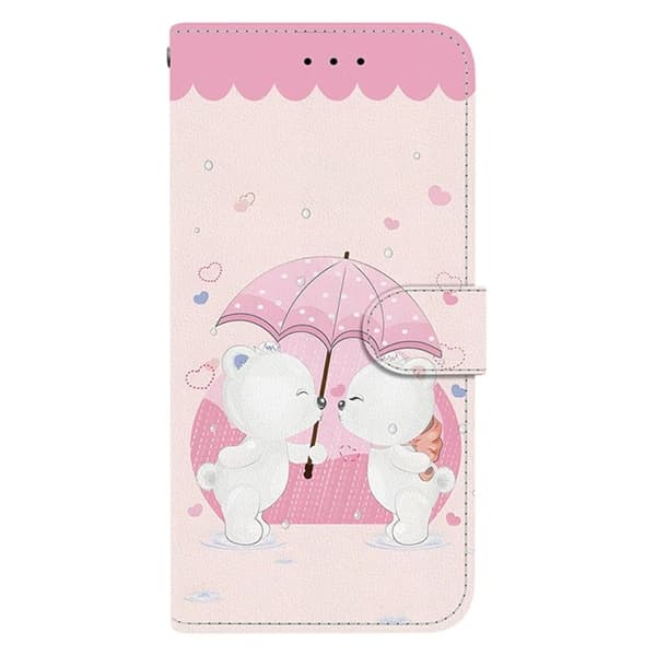 iPhone 17 Pro Plånboksfodral Med Lanyard - Cartoon Couple Bear Rosa