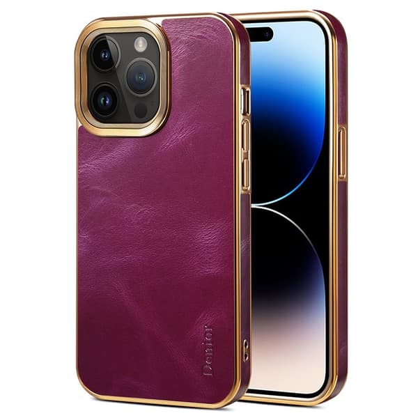 DENIOR Mobilskal till iPhone 15 Pro Äkta Läder + PC + TPU - Lila