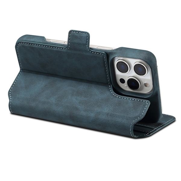 DENIOR B07 iPhone 16 Pro Plånboksfodral Konstläder + PC Magnetiskt Blå