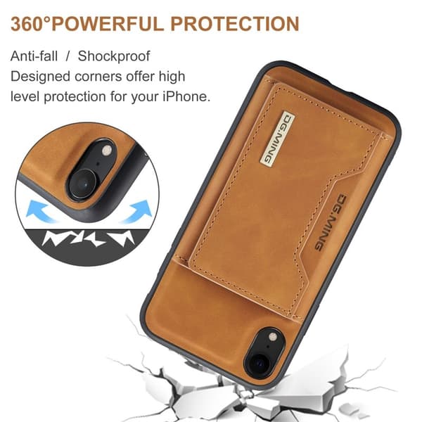 DG.MING 2 i 1 Magnetisk Konstläder Plånboksfodral i Brunt för iPhone XR