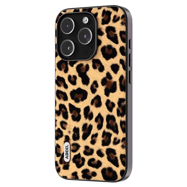 ABEEL Mobilskal till iPhone 14 Pro Max Leopard Textur PU Läder Champagne Guld
