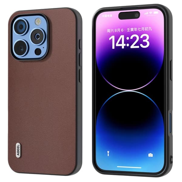 ABEEL Mobilskal till iPhone 16 Pro Max Äkta Läder + PC + TPU - Brun