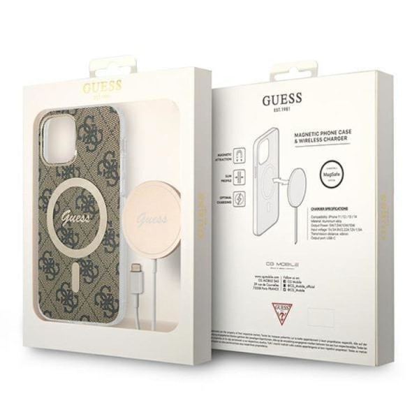Guess iPhone 12/12 Pro Magsafe Skal Print + Trådlös Laddare - Brun