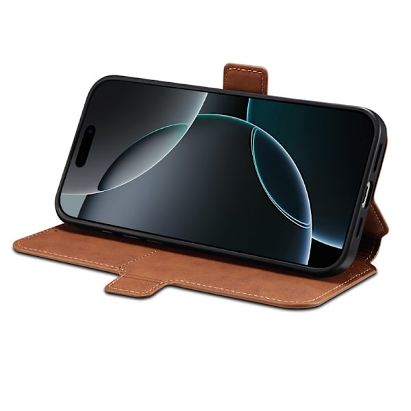DENIOR B06 iPhone 16 Pro Max Plånboksfodral Konstläder + TPU - Brun