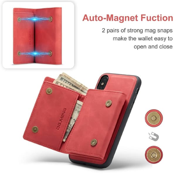DG.MING M1 Magnetiskt Stöttåligt Plånboksfodral i Röd för iPhone XS Max