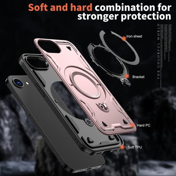 Mobilskal till iPhone 16e Plast MagSafe Militärskydd - Roséguld
