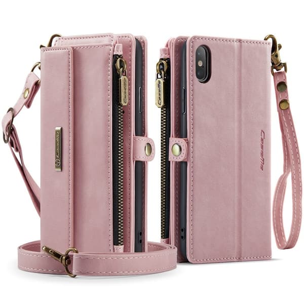 CASEME Plånboksfodral för iPhone XS Max 6.5 tum RFID-Skydd Konstläder Rosa