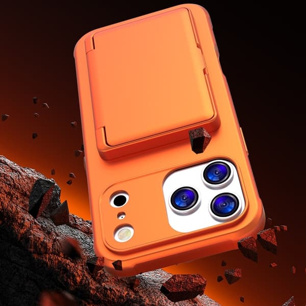 Mobilskal till iPhone 17 Pro Max Korthållare Mirror Kickstand - Orange Orange