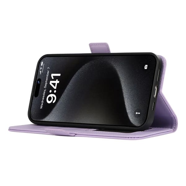 ABEEL iPhone 16 Pro Plånboksfodral Konstläder RFID-Skydd Magnetlås Lila