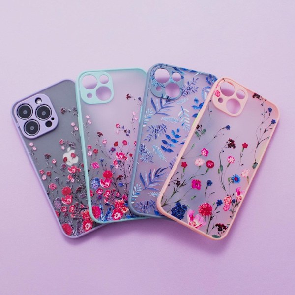 iPhone 12 Pro Cover Design Floral - Lyseblå Blå