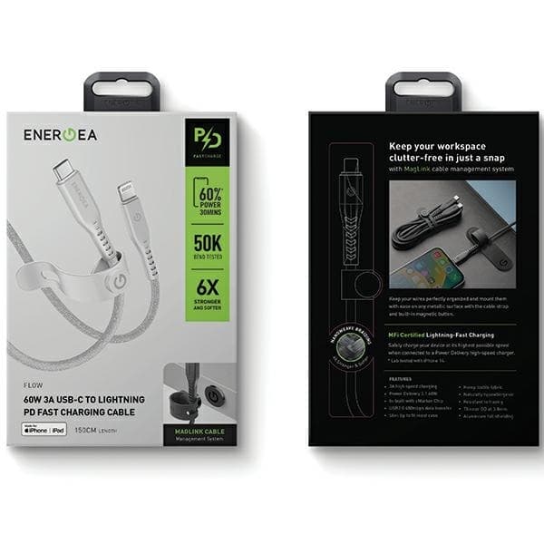 Energea USB-C till Lightning Kabel 60W 3A 1.5m - Vit Vit