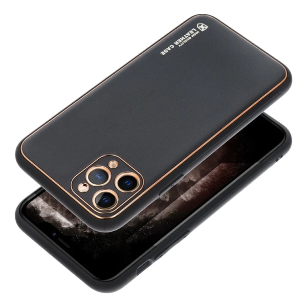 iPhone 15 Plus -puhelimen nahkasuoja - musta